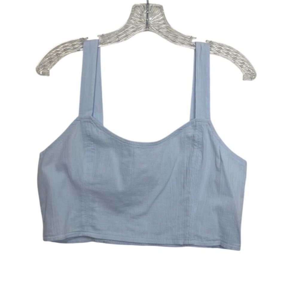 Aerie Smocked Crop Top Adjustable Straps Large Blue New Lightweight Summer Casua